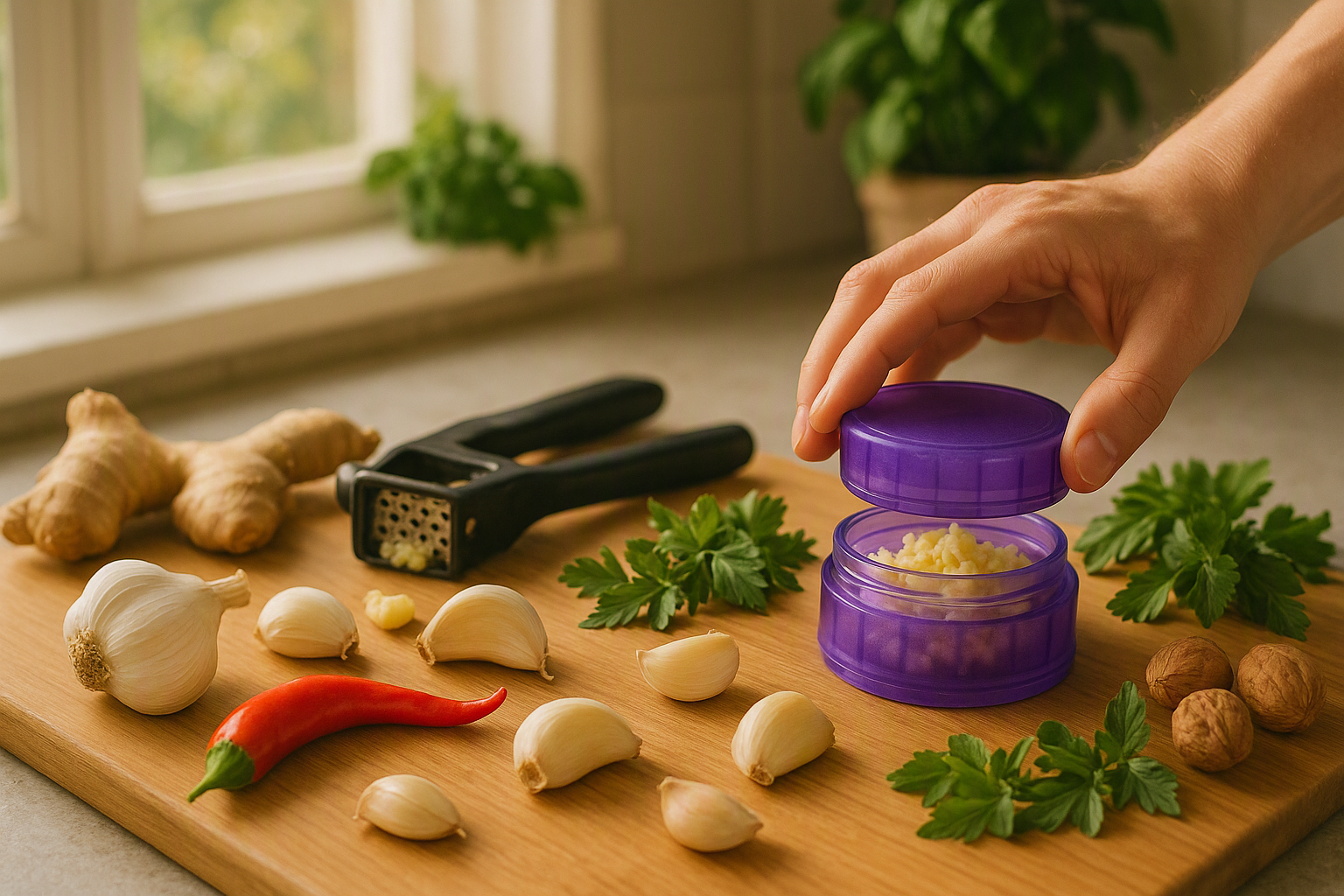 A compact tool for mincing garlic