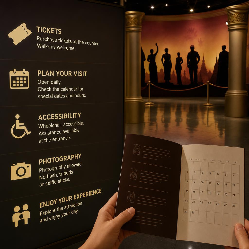 Original photographic visit-planning editorial for official Madame Tussauds wax attraction in Bangkok