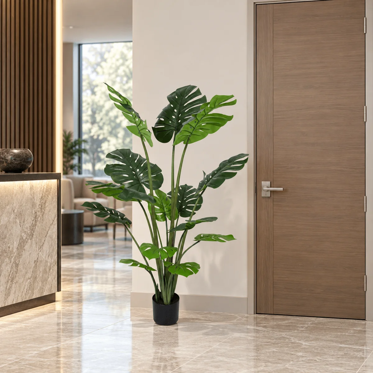 Designer Plants artificial Monstera in an indoor lobby