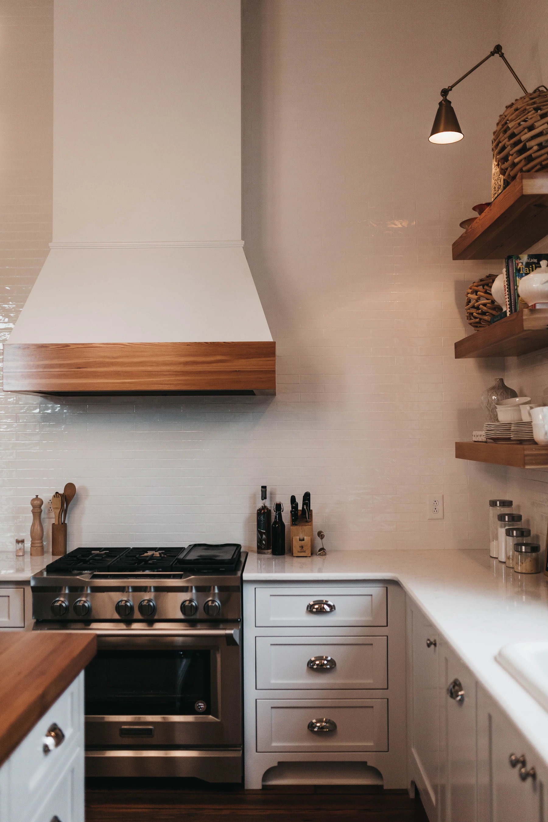 Bright farmhouse-style kitchen with white cupboards