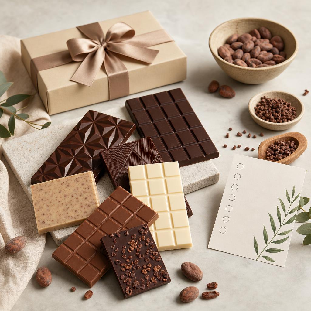 Original free-from chocolate editorial with assorted unbranded chocolate and allergen checklist