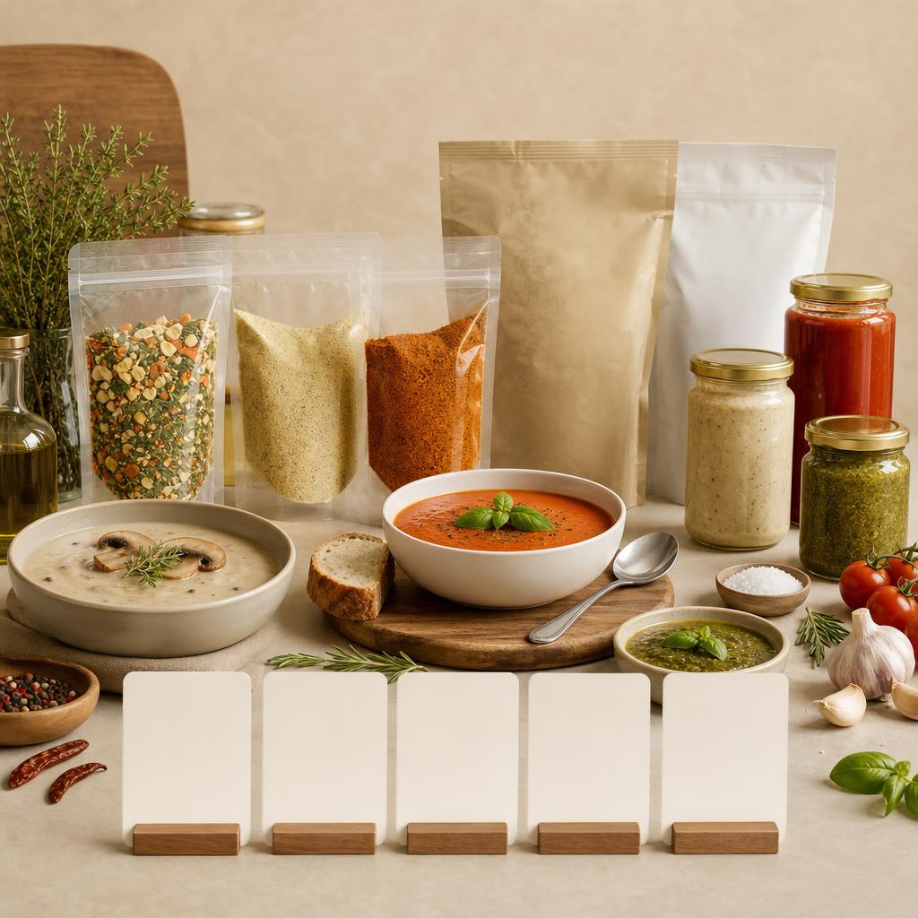 Original GEFRO DE editorial for soups, sauces, seasonings and pantry foods