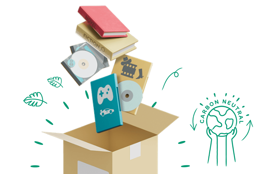 Used books collected in a box for World of Books