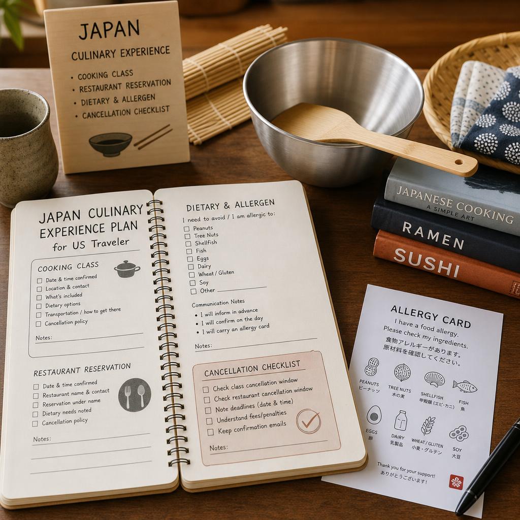 Original photographic visit-planning editorial for Japan food experiences, restaurant bookings and culinary services marketed to a US audience