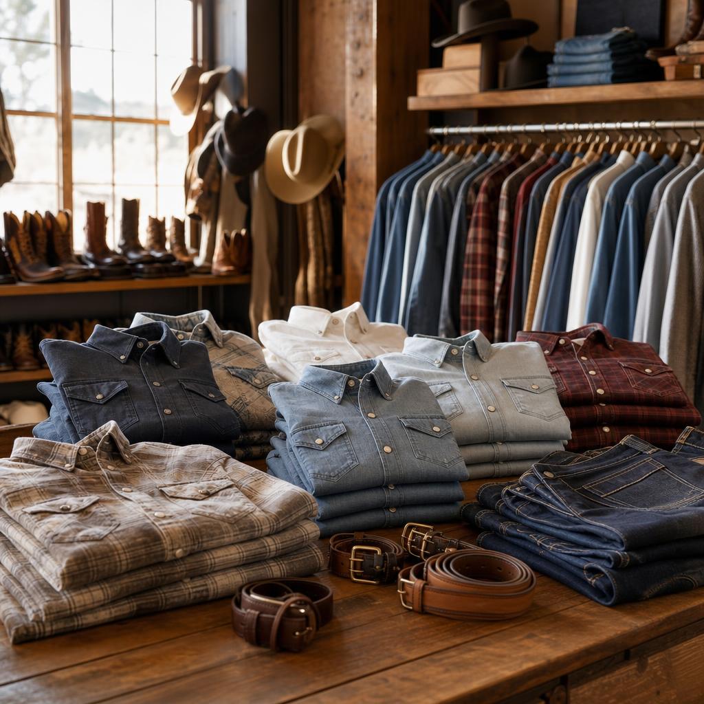 Original natural photographic Snaps Clothing US editorial for US pearl-snap shirts and menswear storefront