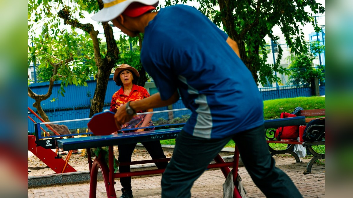 Illustrative stock photograph of outdoor table tennis