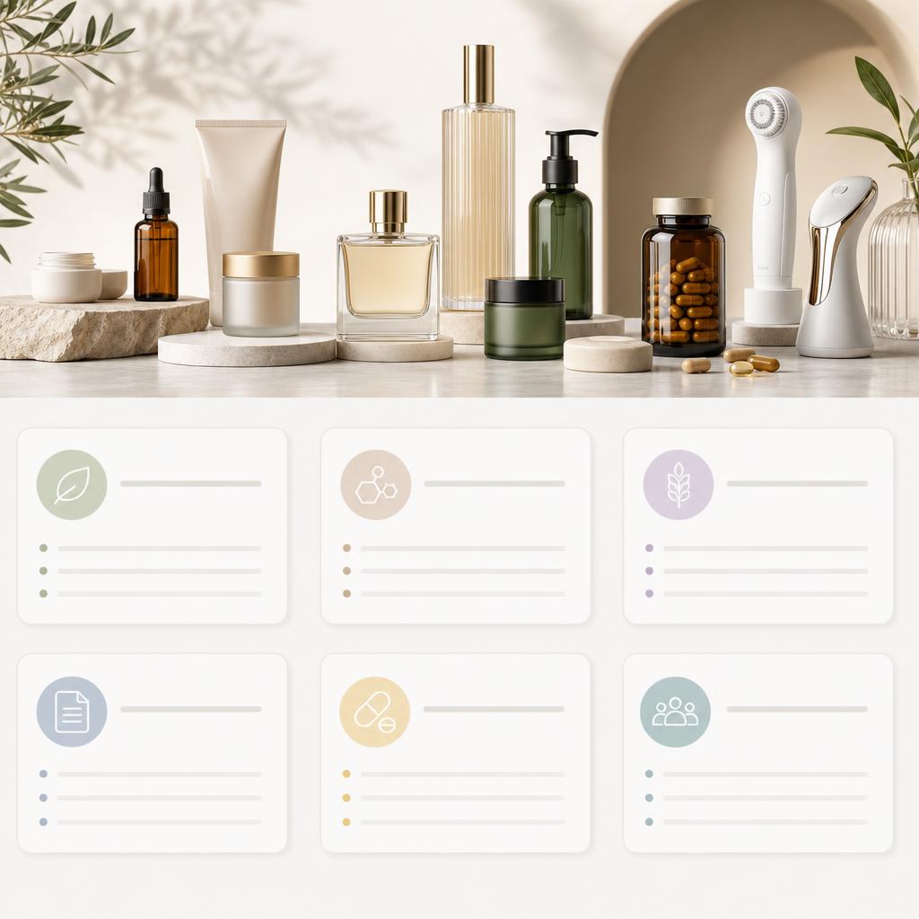 Original OneBioShop IT editorial for Italian-market health and beauty catalogue including cosmetics, fragrances, supplements and personal-care devices