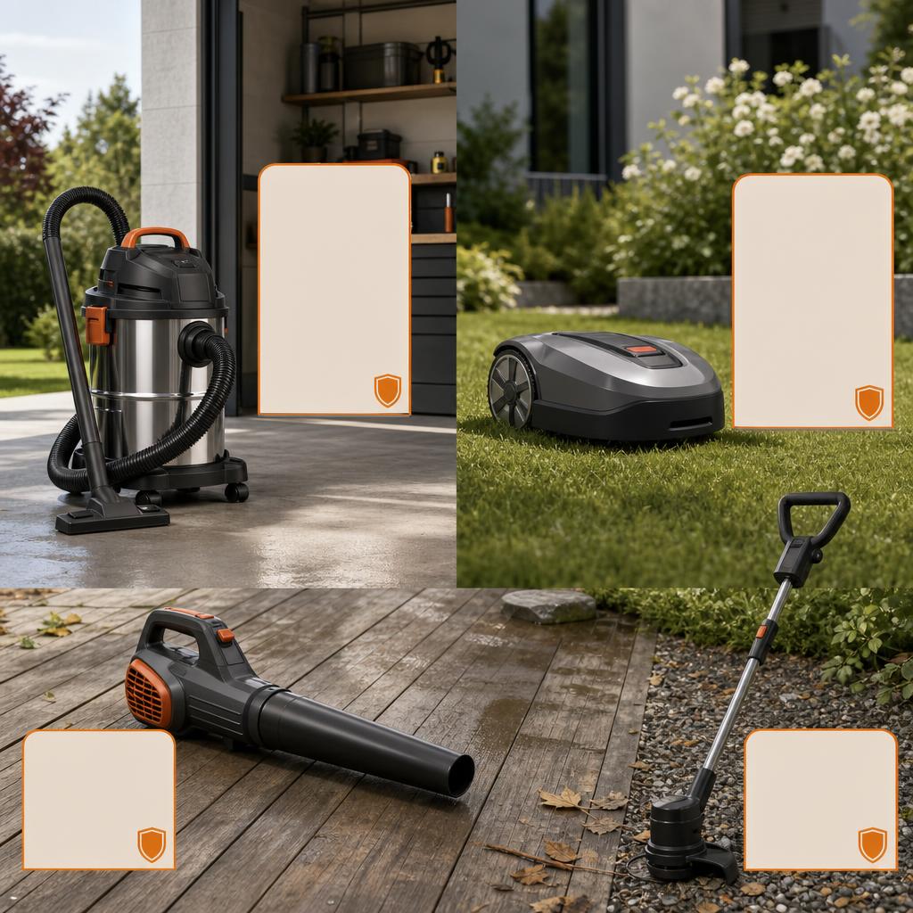 Original PRM Cleva FR editorial for French-market Cleva outdoor and cleaning equipment including vacuums, robotic mowers and garden tools