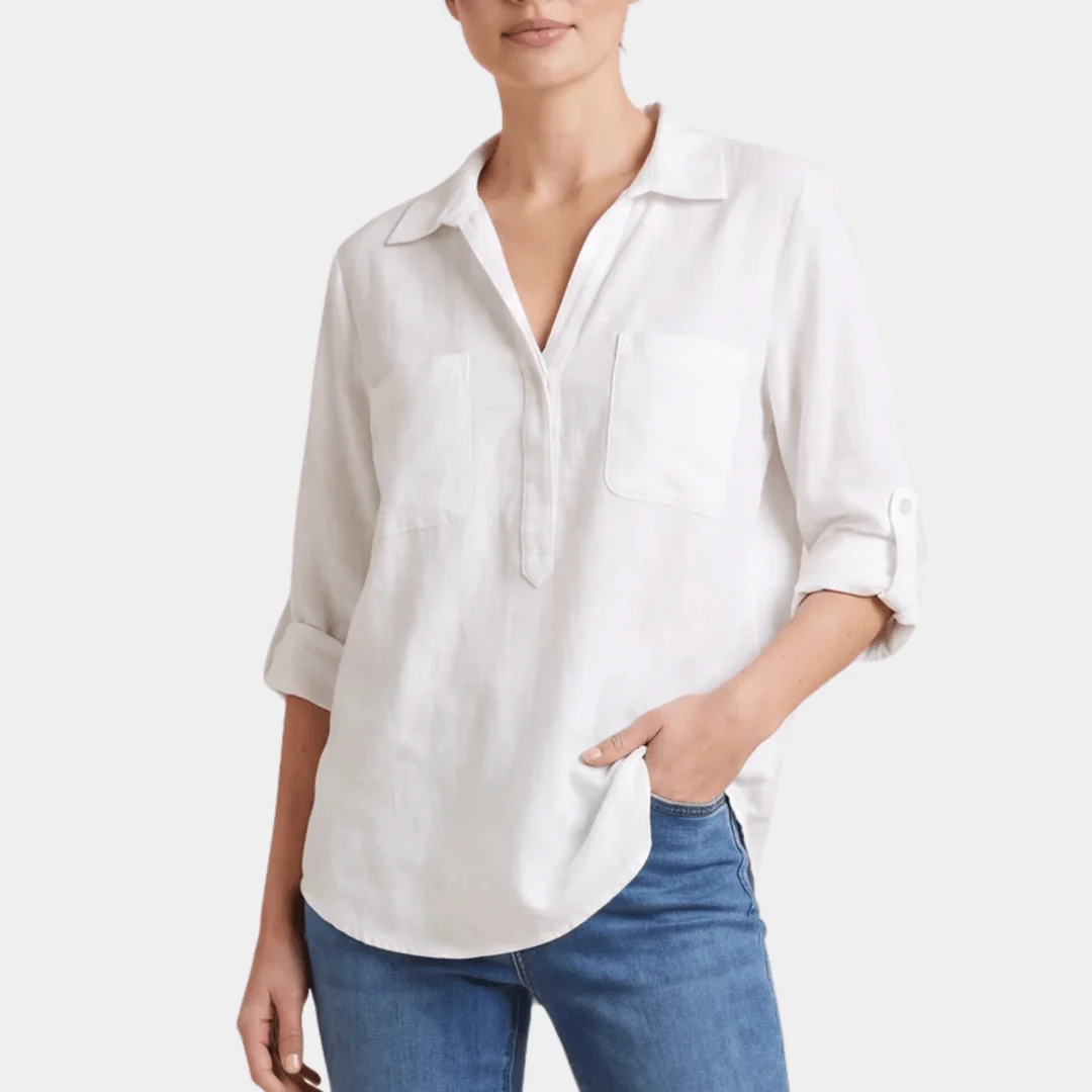 White linen shirt sold by You Know Who's