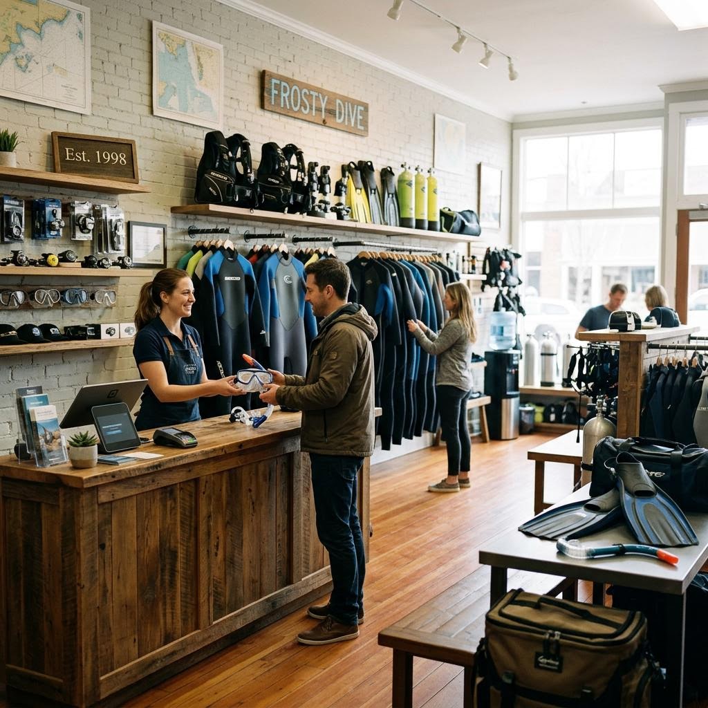 Original editorial image illustrating the Frosty Dive merchant category