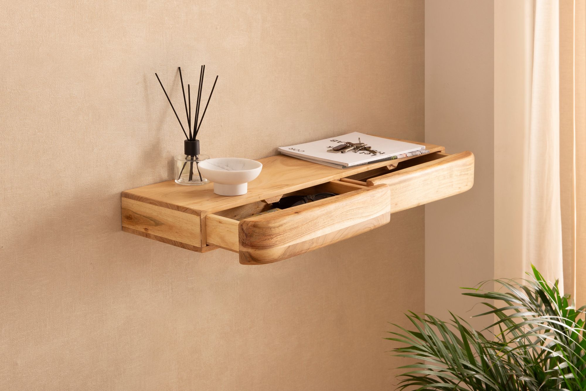 FineBuy-Wandregal mit Wohnaccessoires dekoriert