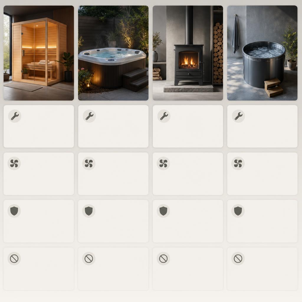 Original CenturaHeat editorial for home-comfort products including saunas, hot tubs, wood-burning stoves and ice baths