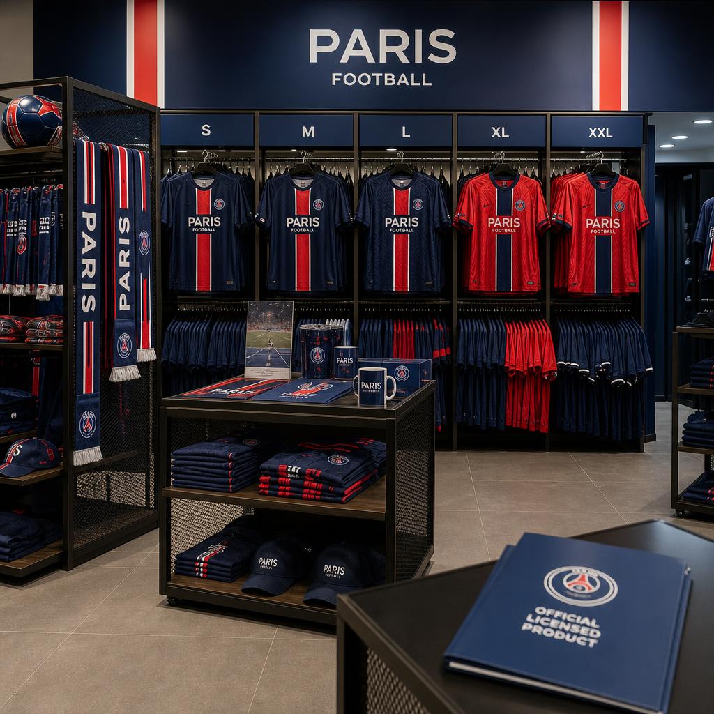 Original photographic Paris Saint-Germain Store editorial for official Paris Saint-Germain licensed merchandise storefront