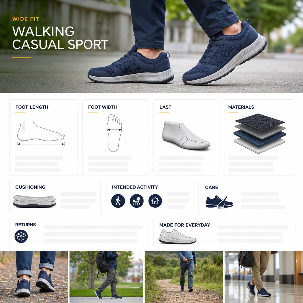 Original FitVille UK editorial for UK footwear including wide-fit walking, casual and sports shoes